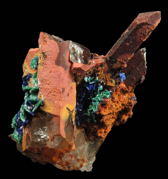 Azurite, Malachite, Limonite, Quartz from M'Ssici, Alnif Cercle, Dra-Tafilalet, Morocco