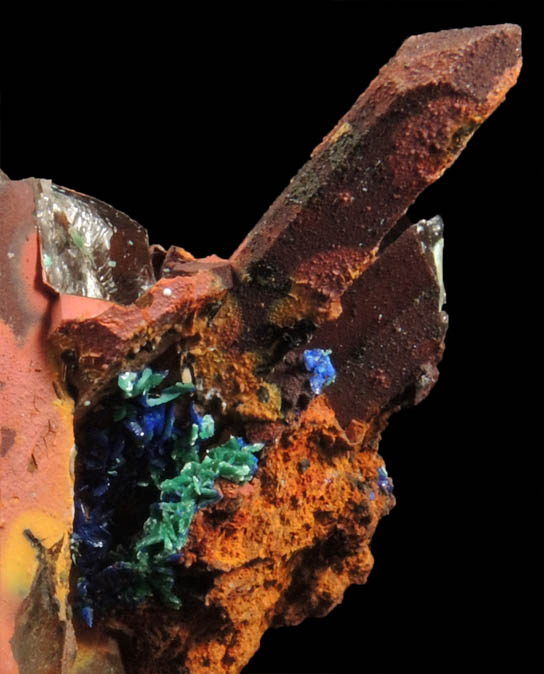 Azurite, Malachite, Limonite, Quartz from M'Ssici, Alnif Cercle, Dra-Tafilalet, Morocco