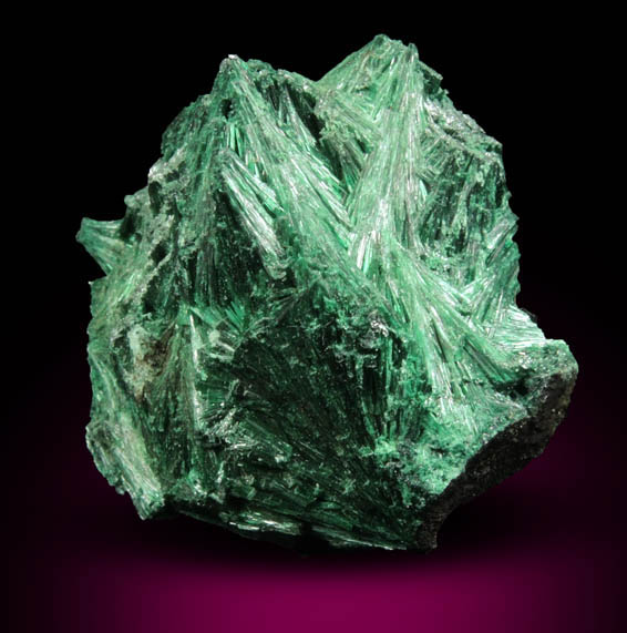 Malachite (fibrous form) from Kolwezi Mining District, 240 km WNW of  Lubumbashi, Katanga Copperbelt, Lualaba Province, Democratic Republic of the Congo