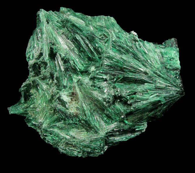 Malachite (fibrous form) from Kolwezi Mining District, 240 km WNW of  Lubumbashi, Katanga Copperbelt, Lualaba Province, Democratic Republic of the Congo