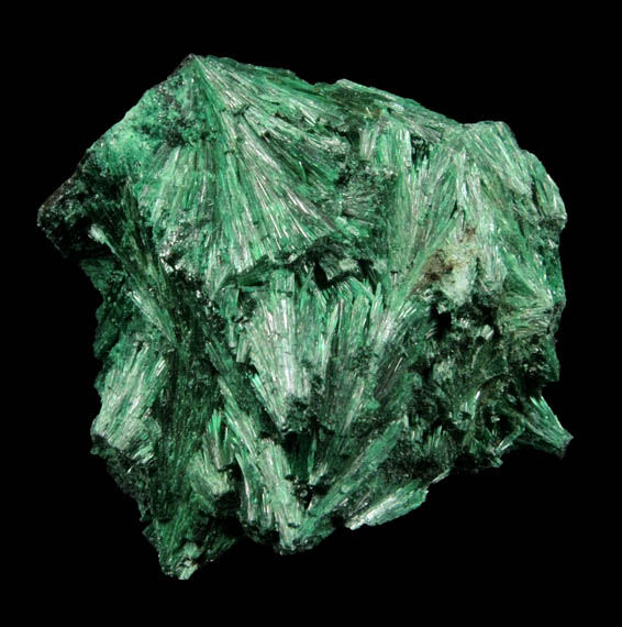 Malachite (fibrous form) from Kolwezi Mining District, 240 km WNW of  Lubumbashi, Katanga Copperbelt, Lualaba Province, Democratic Republic of the Congo