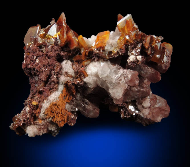 Wulfenite on Calcite from Sierra de Los Lamentos, Chihuahua, Mexico