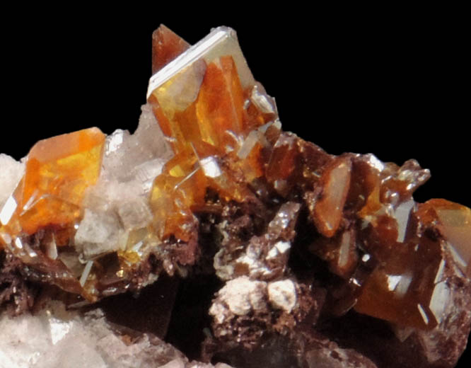 Wulfenite on Calcite from Sierra de Los Lamentos, Chihuahua, Mexico