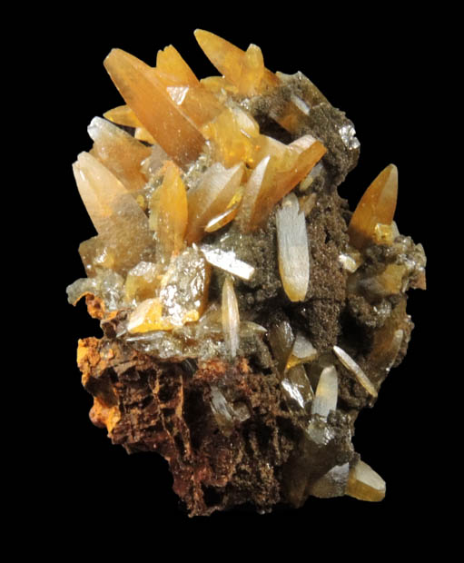 Wulfenite (pseudo-scalenohedral crystals) with Mimetite from Mina Ojuela, San Juan Poniente Vein, Level 6, Mapimi, Durango, Mexico