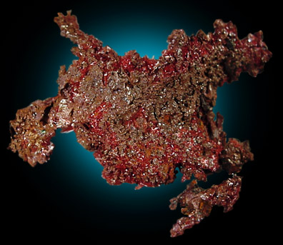 Cuprite var. Chalcotrichite on Native Copper from Ray Mine, Mineral Creek District, Pinal County, Arizona