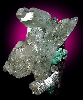 Barite on Malachite from Shinkolobwe Mine, 22 km WSW of Likasi, Katanga Copperbelt, Haut-Katanga Province, Democratic Republic of the Congo