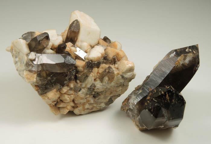 Microcline and Smoky Quartz (2 specimens) from southeast flank of Mount Anderson, Pemigewasset Wilderness, Grafton County, New Hampshire