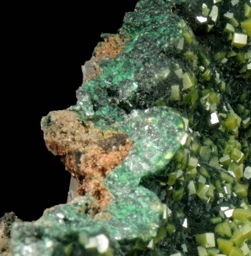 Pyromorphite over Malachite from Brown's Prospect, Rum Jungle, 61 km south of Darwin, Northern Territory, Australia