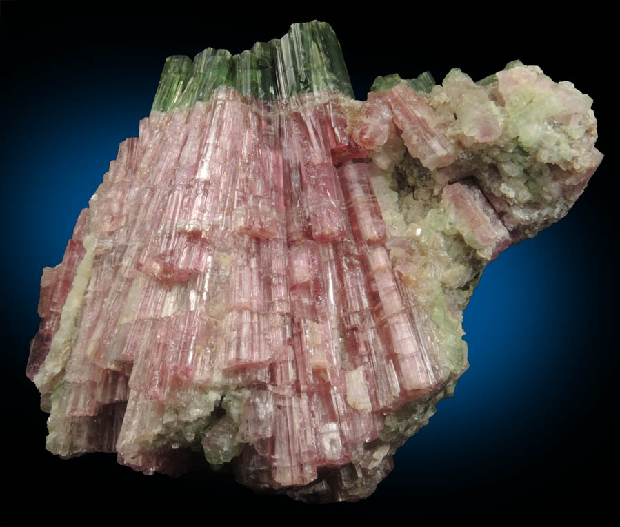 Elbaite Tourmaline bi-colored crystals in unusual conical formation from Mount Mica Quarry, Paris, Oxford County, Maine