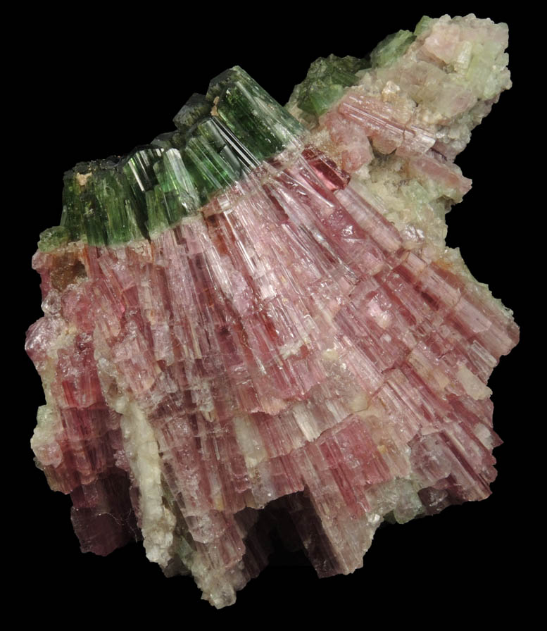 Elbaite Tourmaline bi-colored crystals in unusual conical formation from Mount Mica Quarry, Paris, Oxford County, Maine