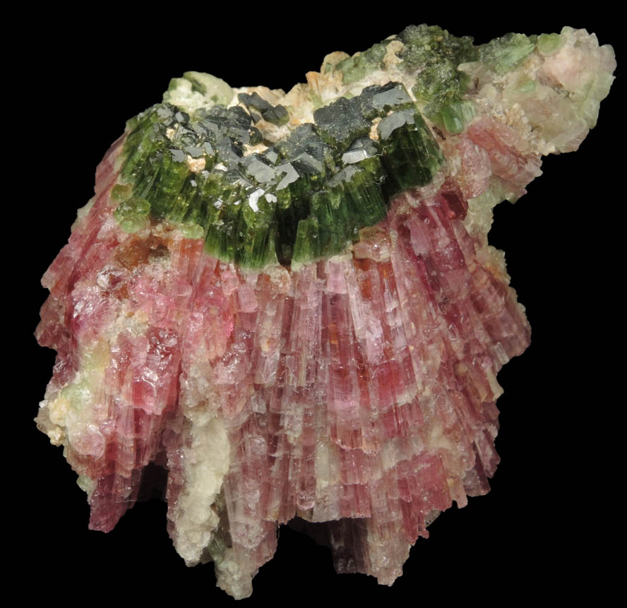 Elbaite Tourmaline bi-colored crystals in unusual conical formation from Mount Mica Quarry, Paris, Oxford County, Maine