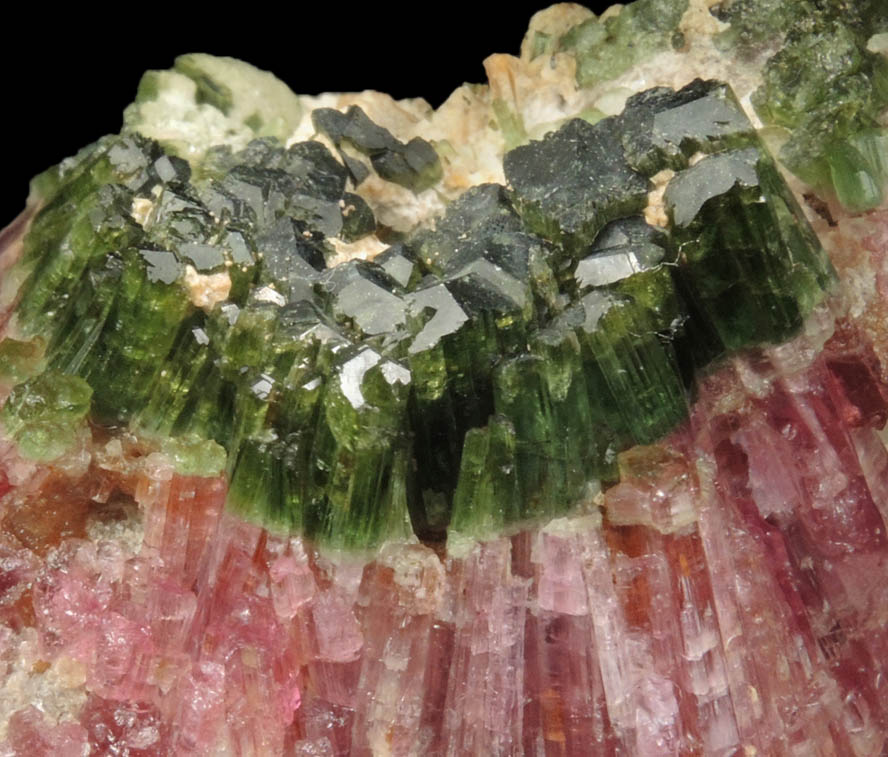 Elbaite Tourmaline bi-colored crystals in unusual conical formation from Mount Mica Quarry, Paris, Oxford County, Maine