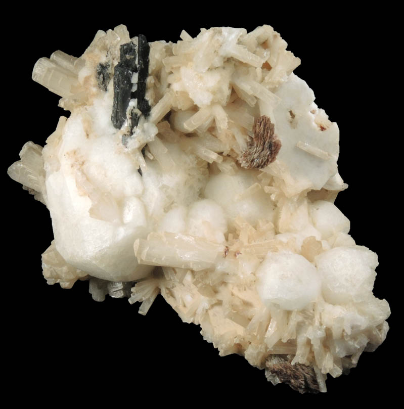 Analcime, Natrolite, Rhodochrosite, Aegirine from Poudrette Quarry, Mont Saint-Hilaire, Qubec, Canada