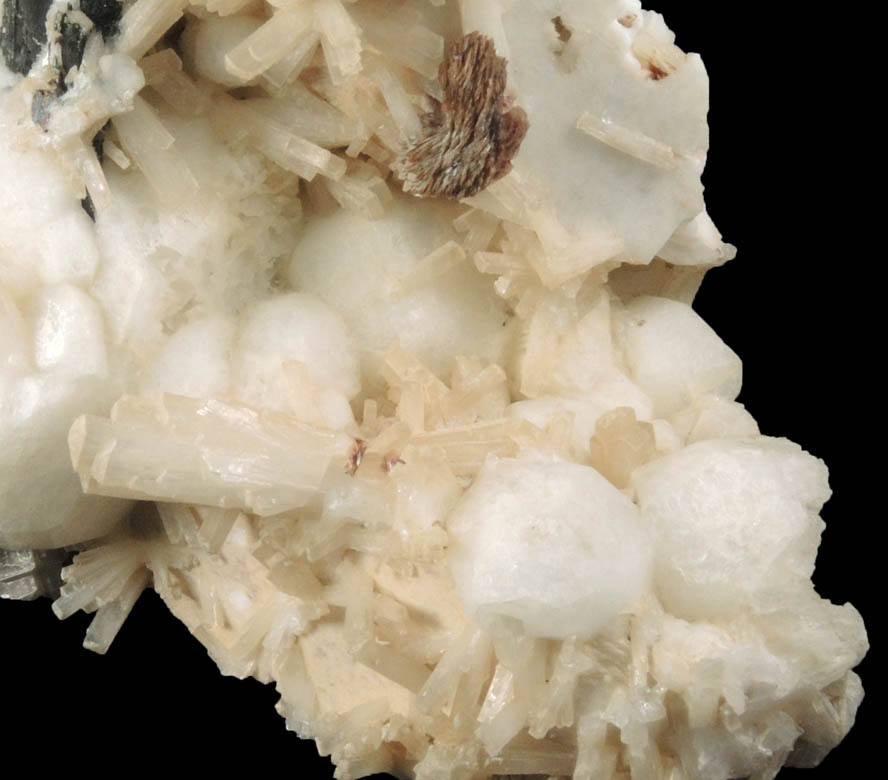Analcime, Natrolite, Rhodochrosite, Aegirine from Poudrette Quarry, Mont Saint-Hilaire, Qubec, Canada