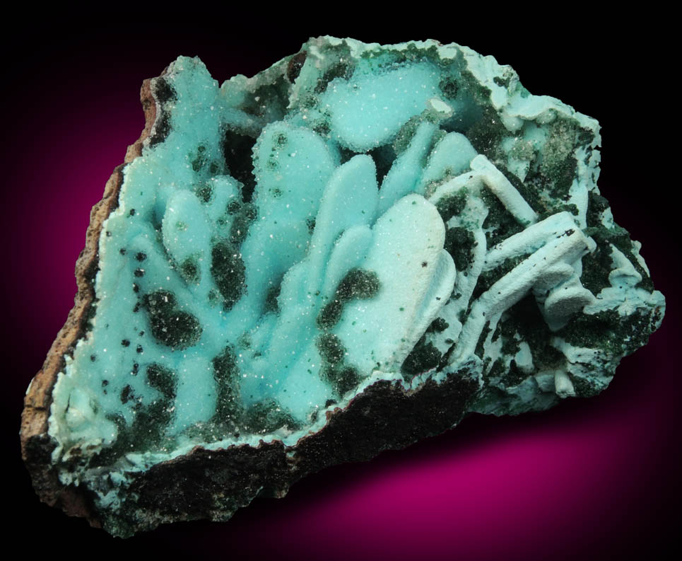 Quartz over Chrysocolla over Malachite pseudomorph after Azurite from Luputo Mine, Lubumbashi, Katanga Copperbelt, Haut-Katanga Province, Democratic Republic of the Congo
