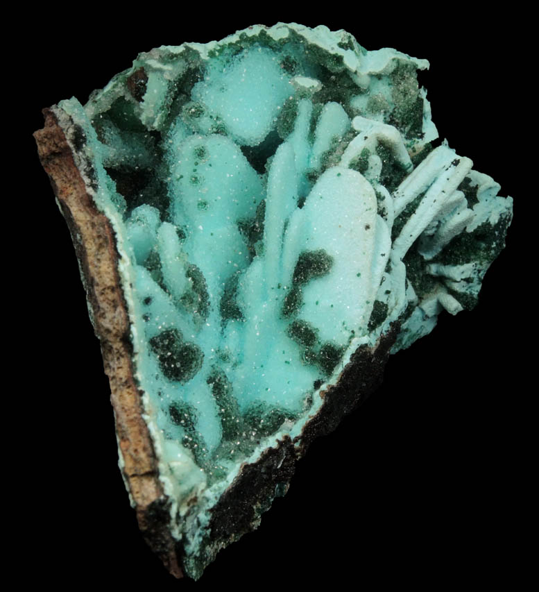 Quartz over Chrysocolla over Malachite pseudomorph after Azurite from Luputo Mine, Lubumbashi, Katanga Copperbelt, Haut-Katanga Province, Democratic Republic of the Congo