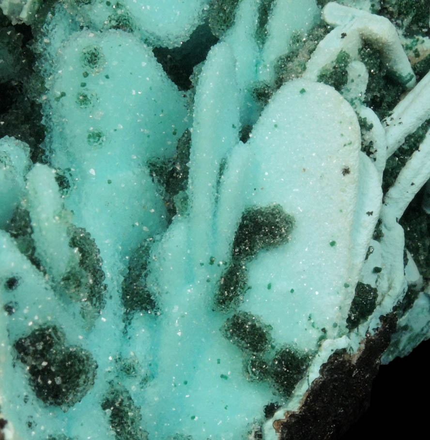 Quartz over Chrysocolla over Malachite pseudomorph after Azurite from Luputo Mine, Lubumbashi, Katanga Copperbelt, Haut-Katanga Province, Democratic Republic of the Congo