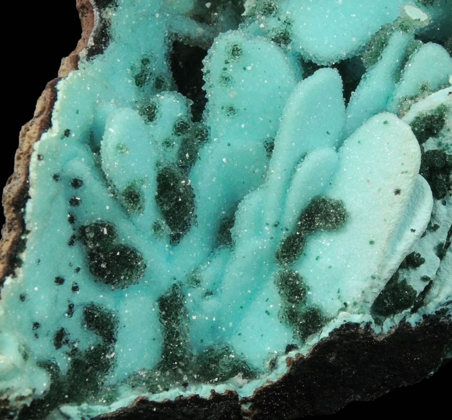 Quartz over Chrysocolla over Malachite pseudomorph after Azurite from Luputo Mine, Lubumbashi, Katanga Copperbelt, Haut-Katanga Province, Democratic Republic of the Congo