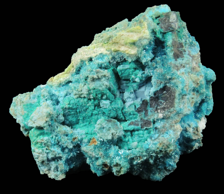 Caledonite, Linarite, Cerussite, Brochantite, Chrysocolla from Scar Vein, Leadhills, South Lanarkshire, Scotland (Type Locality for Caledonite)
