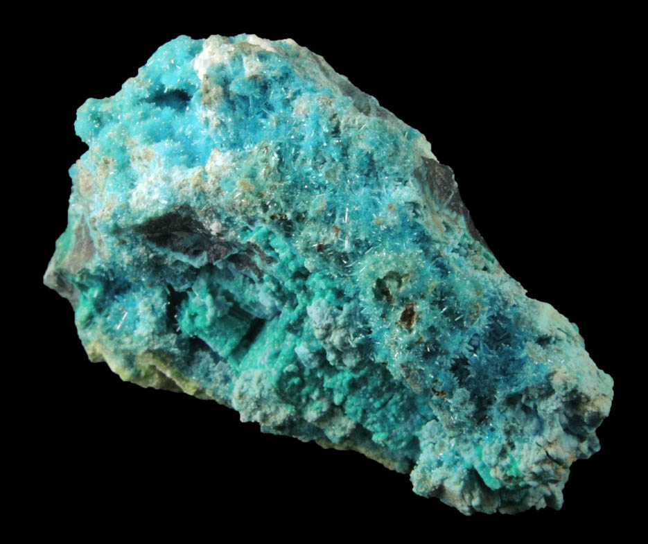 Caledonite, Linarite, Cerussite, Brochantite, Chrysocolla from Scar Vein, Leadhills, South Lanarkshire, Scotland (Type Locality for Caledonite)
