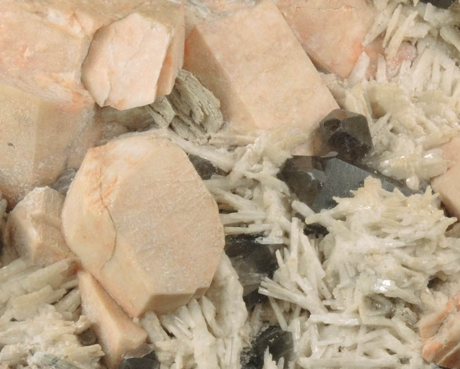 Albite var. Cleavelandite over Microcline and Smoky Quartz from Boulder-Ravine Site, Moat Mountain, Bartlett, Carroll County, New Hampshire