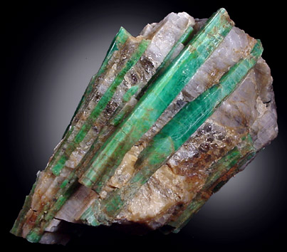 Beryl var. Emerald in Quartz from Mount Dayakou tungsten mine, 6 km northeast of Mengdong village, Malipo County, Yunnan Province, China