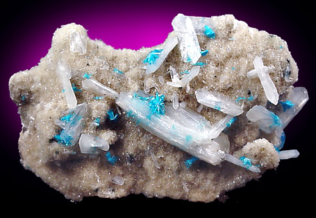 Cavansite on Stilbite and Quartz from Pune District, Maharashtra, India