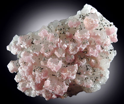 Rhodochrosite on Quartz with Pyrite from Huaron Mines, Cerro de Pasco Province, Peru